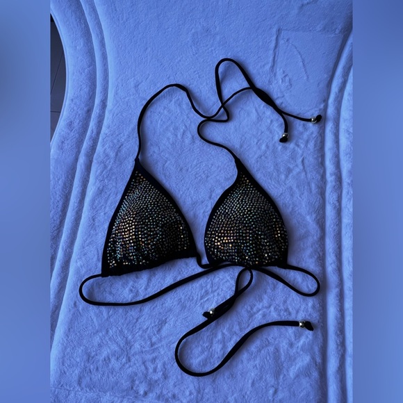 Red kiss  Rhinestone Bra top size L nylon Spandex Elastic - Picture 16 of 16